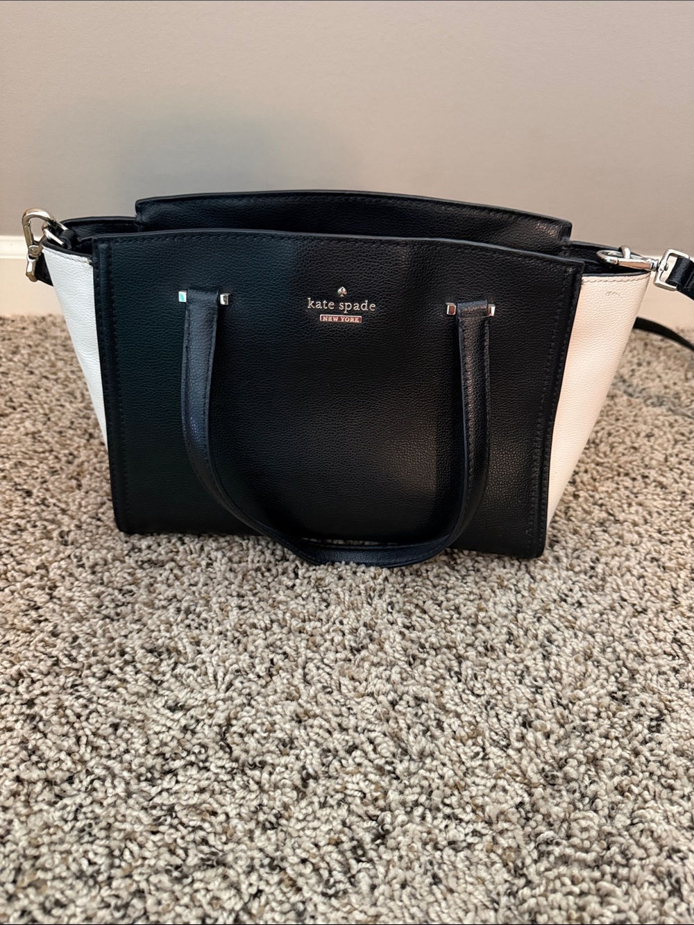 kate spade Black and White Two-Tone Leather Satchel with Shoulder Strap
